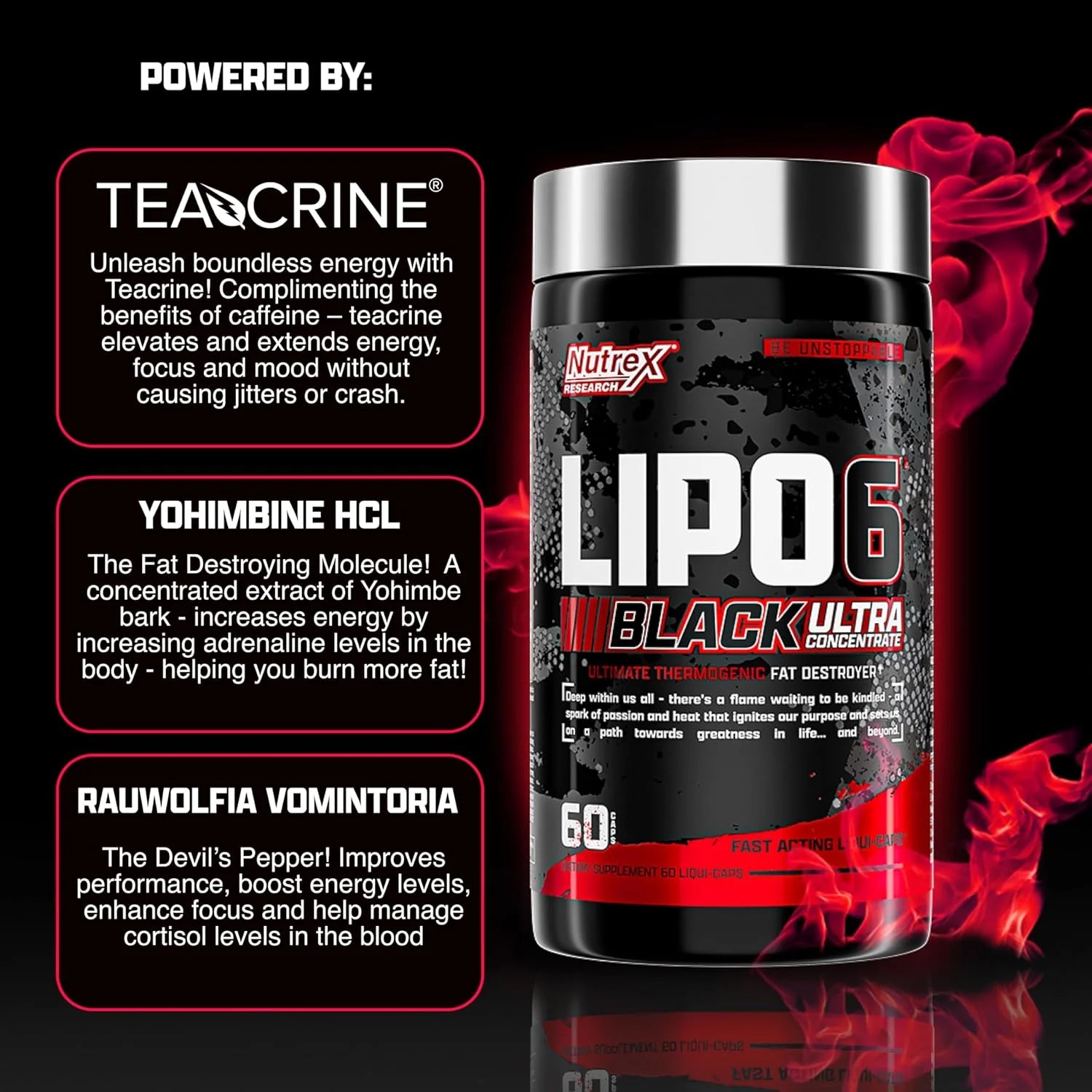 Nutrex Research Lipo-6 Black Ultra Concentrate | Thermogenic Energizing Fat Burner Supplement, Increase Weight Loss, Energy & Intense Focus |Capsule, 60Count