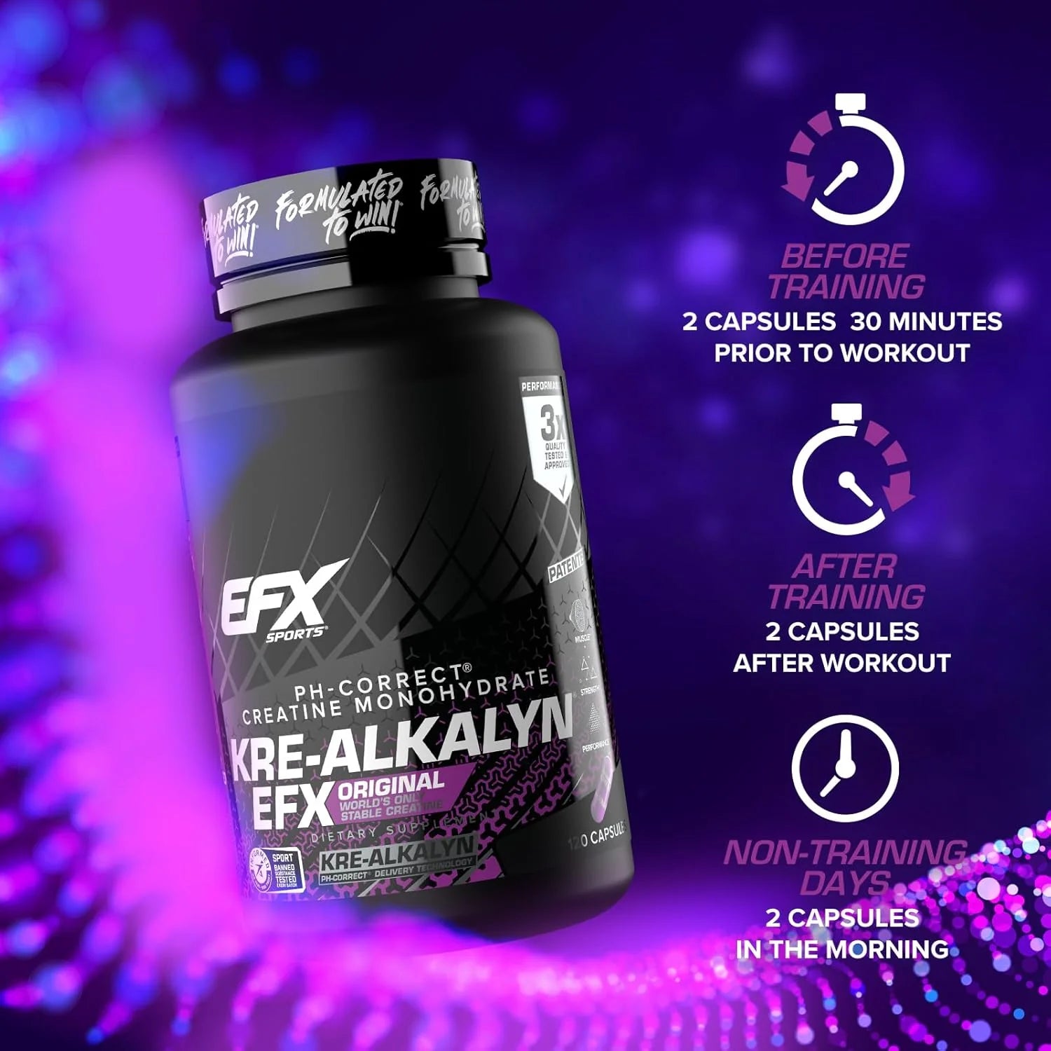 EFX Sports Kre-Alkalyn EFX | Ph Correct Creatine Monohydrate Pill Supplement | Strength, Muscle Growth & Performance | 60 Servings, 120 Capsules