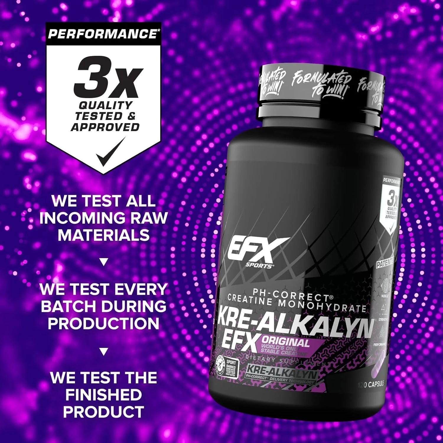 EFX Sports Kre-Alkalyn EFX | Ph Correct Creatine Monohydrate Pill Supplement | Strength, Muscle Growth & Performance | 60 Servings, 120 Capsules