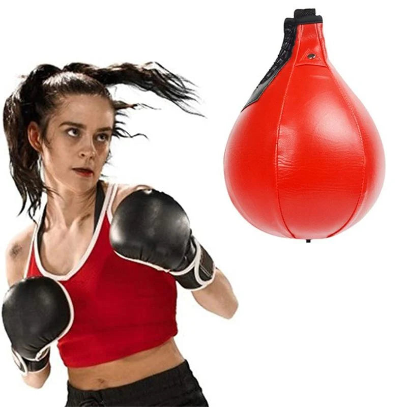 Black and White Suspended Pear Shaped Speed Ball for Boxing Red