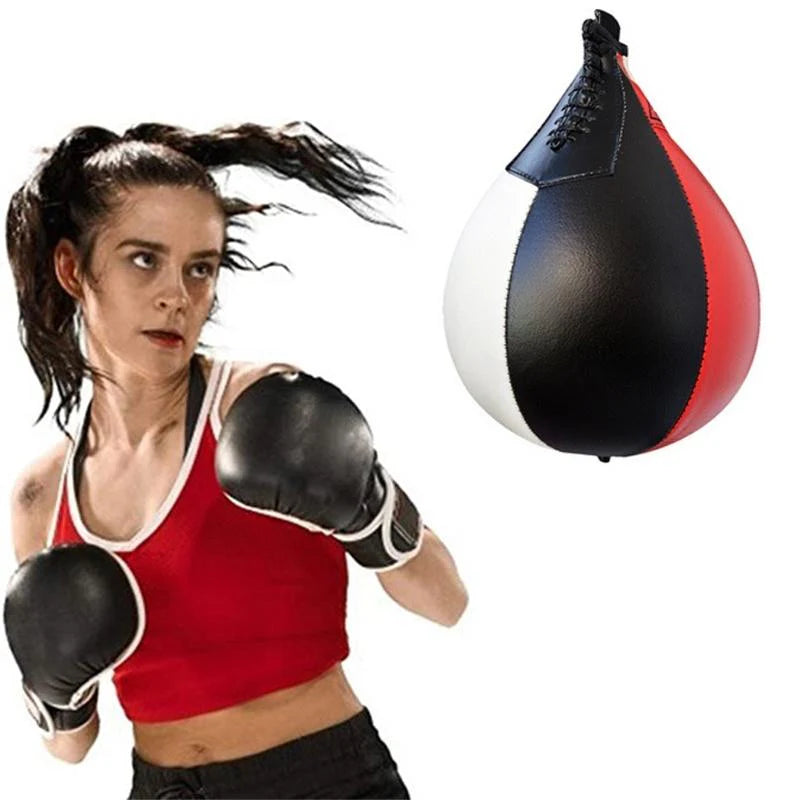 Black and White Suspended Pear Shaped Speed Ball for Boxing Red