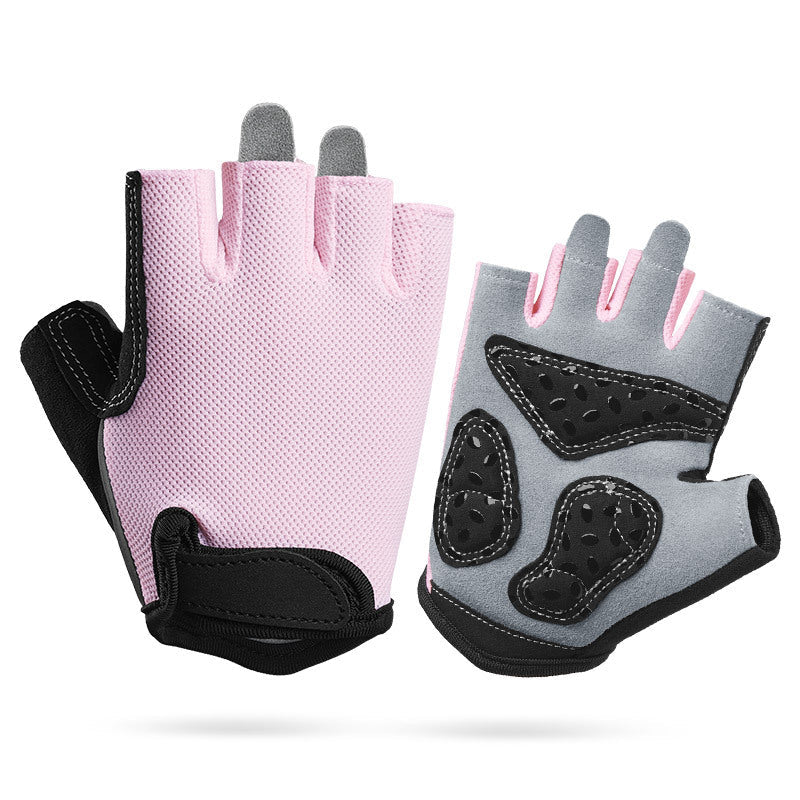 NNEDSZ L Pink Children's Summer Cycling Gloves - Breathable Half-Finger Non-Slip Fitness Training Gloves for Weightlifting-0